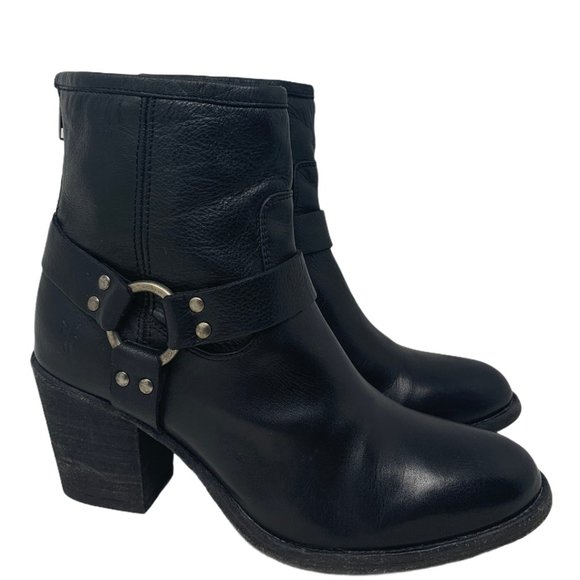 Frye Shoes - Frye Tabitha Harness Short Black Leather Boots 9.5